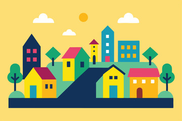 Obraz premium bright flat design of a neighborhood block with ho (1).eps