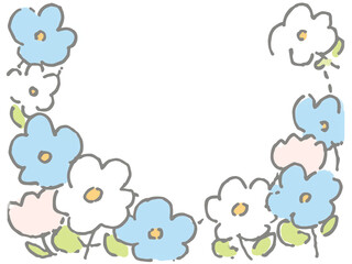 優しい色合いのフラワーフレーム - 手描き風シンプルイラスト