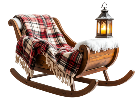  Frosted Christmas Sleigh with Snow Accents and Lantern – Transparent PNG
