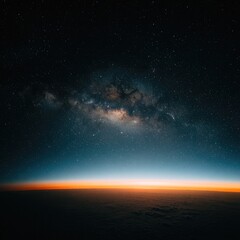 Milky Way over sunrise, clouds