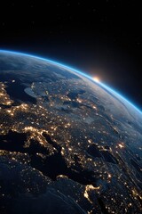 Obraz premium Earth, Europe, night lights, sunrise