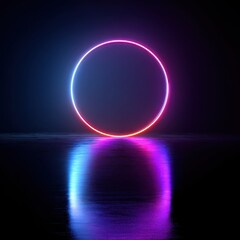 Obraz premium Neon Circle over Water; Abstract Glow; Reflection. Potential Use Background
