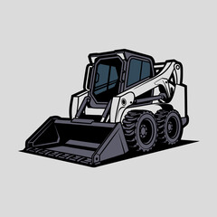 Naklejka premium Of a mini excavator in a simple black and white design. Suitable for constructionthemed designs and industrial visuals.