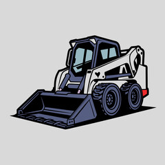 Naklejka premium Of a mini excavator in a simple black and white design. Suitable for constructionthemed designs and industrial visuals.