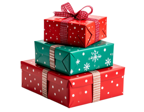  Stack of Wrapped Presents in Assorted Colors and Patterns – Isolated PNG