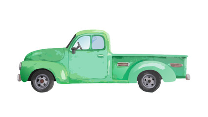 Fototapeta premium Vintage green pickup truck, a classic retro automobile for transportation, showcasing old style and antique design, isolated on white background