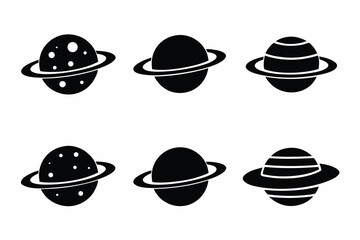 set of Saturn icon silhouette vector illustration