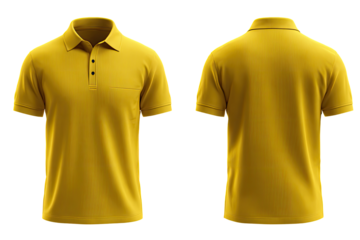 Mustard yellow polo shirt, front and back views (1)