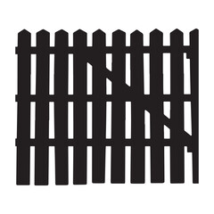 Black silhouette of garden farm wooden fence silhouette White Background.