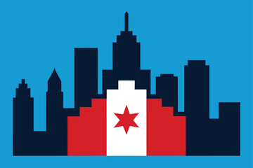 Fototapeta premium chicago-skyline-merged-with-flag-and-symbols-- (1).eps