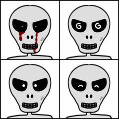 halloween skull with bones and skeleton illustration