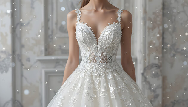 Elegant Bride in Sparkling White Wedding Gown