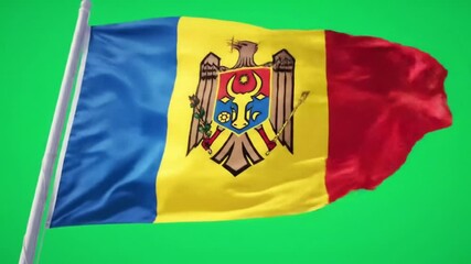 Symbol of Moldovan sovereignty and national pride waving on a green screen background