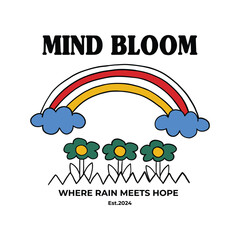hand drawing rainbow and flower cartoon illustration