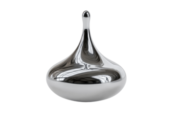 Polished, metallic teardrop-shaped object