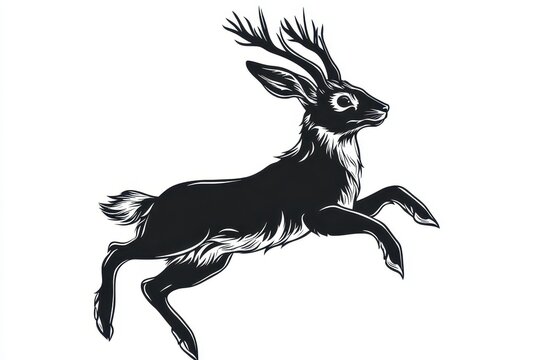 Jumping jackalope icon vector illustration isoleted on white background in black silhouette complex photo.