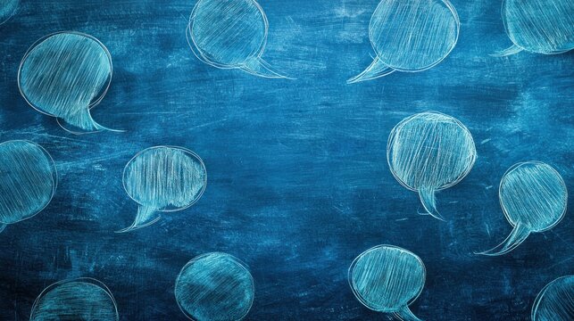 Chalkboard with speech bubbles on a blue background. The chalkboard concept of communication and education. The image emphasizes the simplicity and clarity of the message.