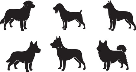 Dog silhouette icon set. pet, breed silhouettes collection for animal lovers.