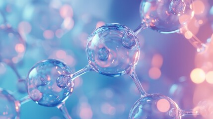 A close-up of a molecule structure with a blue and pink gradient background.