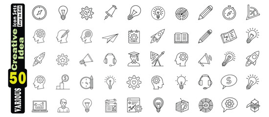 Set of 50 outline icons for business and creative ideas vector