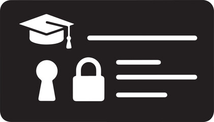 Graduation cap padlock and keyhole on black background with lines security education