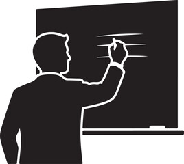 Man in suit writing on blackboard with chalk teacher