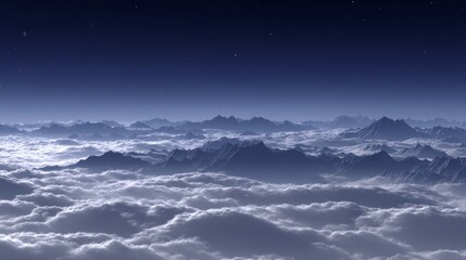 Majestic Mountain Peaks Above a Sea of Clouds Under a Starlit Night