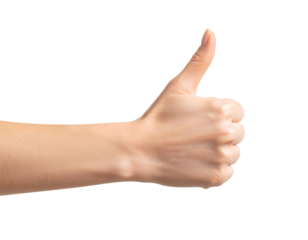 Female hand showing thumbs up gesture, isolated on transparent background