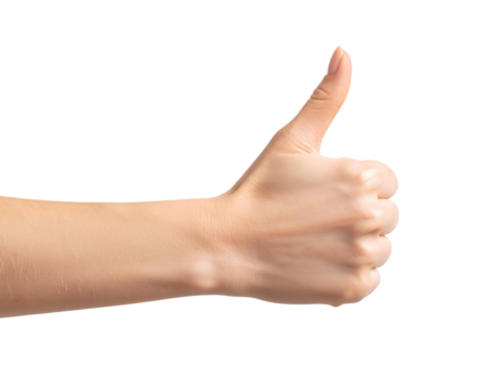 Female hand showing thumbs up gesture, isolated on transparent background - Powered by Adobe