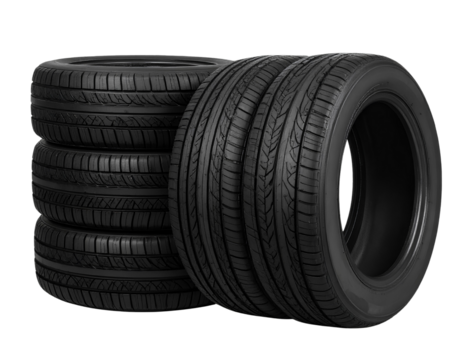 Stack of black car tires isolated on transparent background