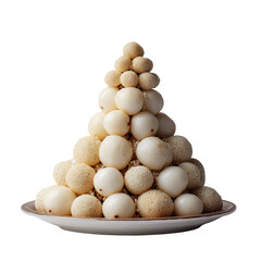 Creamy,  light-colored,  sweet treats in a pyramid