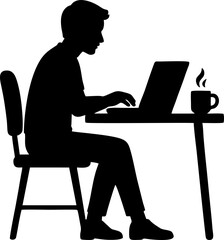 Silhouette Freelancer Working at Home Desk with Laptop