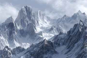 Obraz premium Majestic Airy Mountain Peaks: A Journey Through Nature's Sky-High Sculptures Amidst the Serenity of the Clouds and the Embrace of Pristine Wilderness