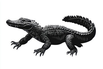 Fototapeta premium Lunging crocodile icon vector illustration isoleted on white background in black silhouette complex photo.