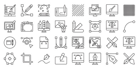 Line Art & Digital Illustration Collection set of web icons in line style. line art, digital illustration, vector outline, thin line and contour drawing. Vector illustration