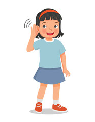 Little girl try listening carefully by putting her hand to ear because her hearing problem