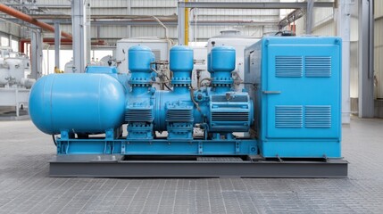 A large industrial generator in a factory setting.
