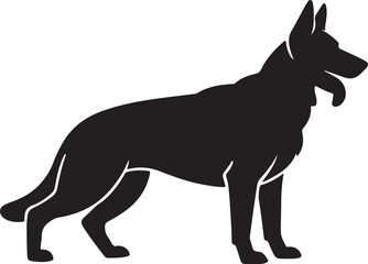 Obraz premium Black silhouette of a German Shepherd dog standing alert white