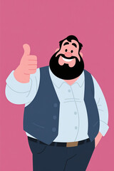 A cartoon character of a male character with a mustache, giving a thumbs-up and liking