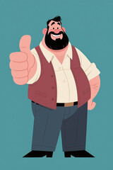 A cartoon character of a male character with a mustache, giving a thumbs-up and liking
