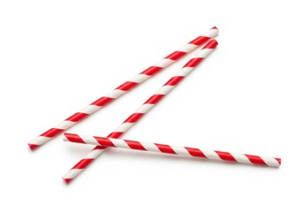 Red white striped paper drinking straws isolated on white background