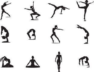 Silhouette Gymnastics Poses and Yoga Practice Silhouettes