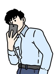 hand drawn cartoon of a businessman with a phone