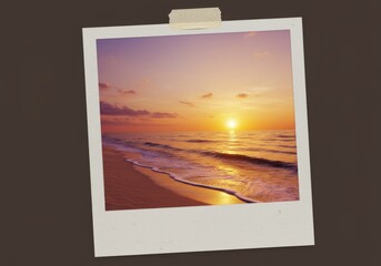 Vibrant sunset over the ocean captured in a polaroid photo