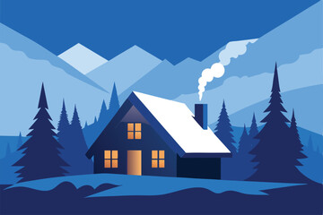 cozy cabin wallpaper with smoke curling from the c.eps