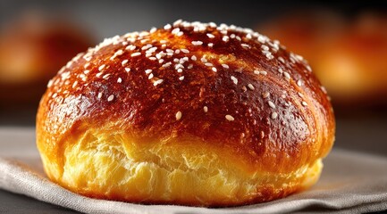 Golden-brown baked good, sugared top, rests on linen