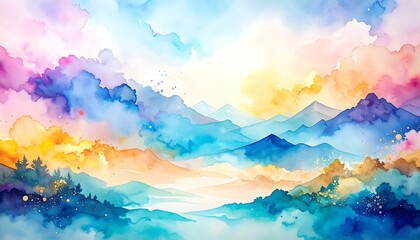 Colorful mountain landscape with clouds