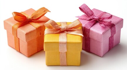 Obraz premium Three small, colorfully wrapped gifts