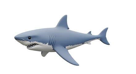 Obraz premium A detailed 3D illustration of a great white shark swimming, showcasing its powerful form and sharp teeth, isolated on a white background.