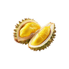 Obraz premium Fresh Durian Fruit Halves Isolated on Black Background